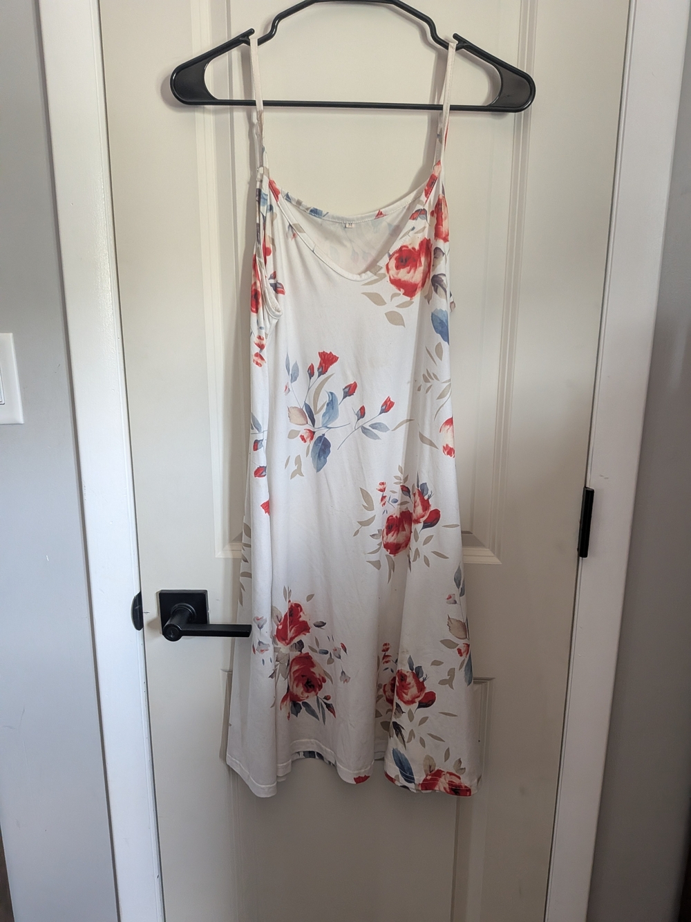 White Floral Slip Dress with Red Rose Print